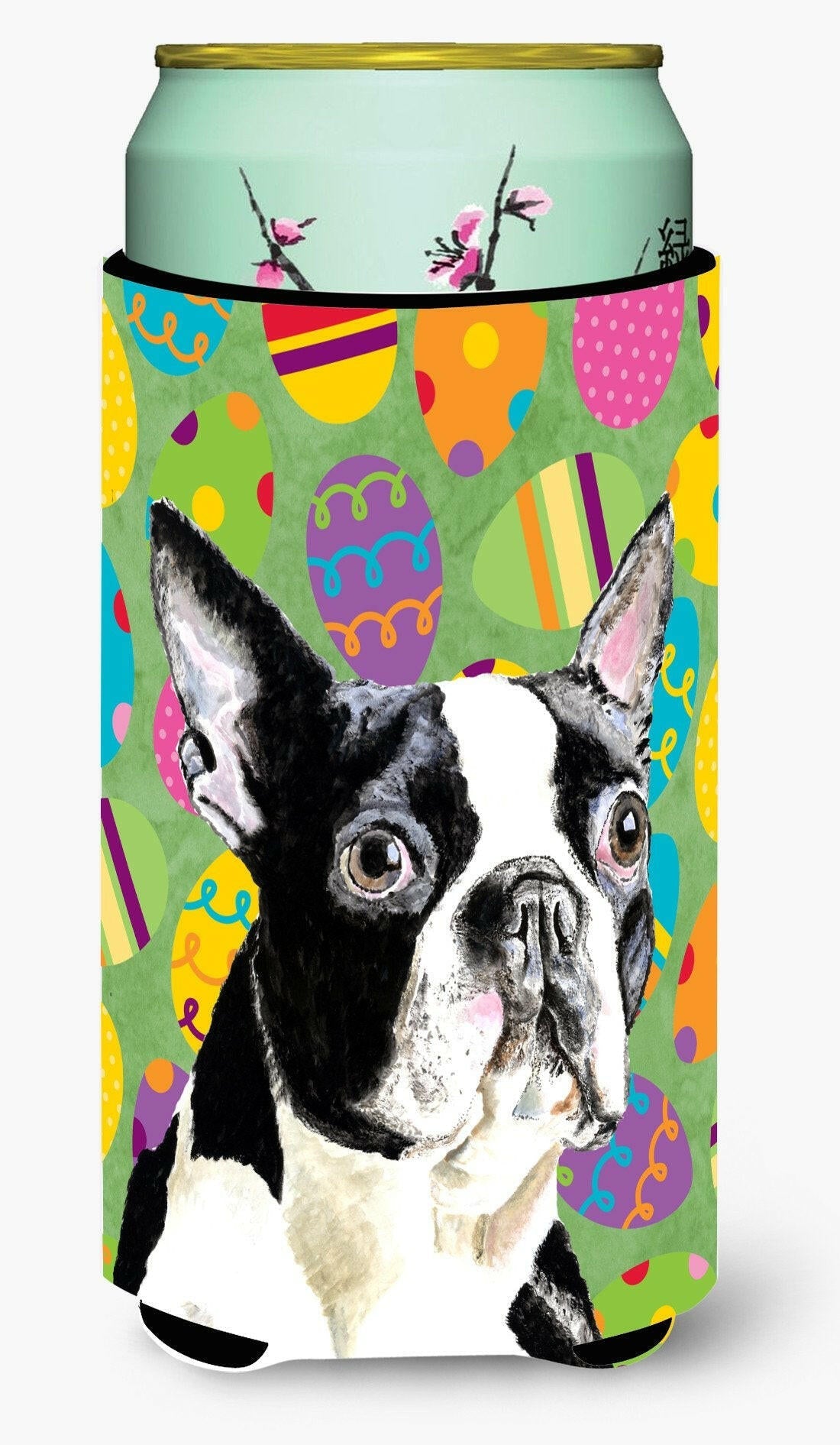 Boston Terrier Easter Eggtravaganza Tall Boy Hugger Can Cooler Sleeve Machine Washable Drink Collapsible Insulator Beverage Insulated Holder