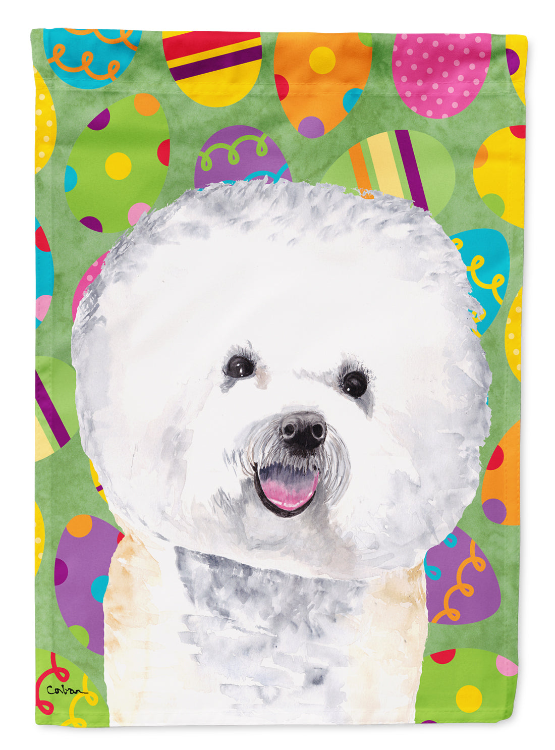 Bichon Frise Easter Eggtravaganza House Flag 28x40 Porch Sleeve Pole Decorative Outside Yard Banner Artwork Wall Hanging, Polyester