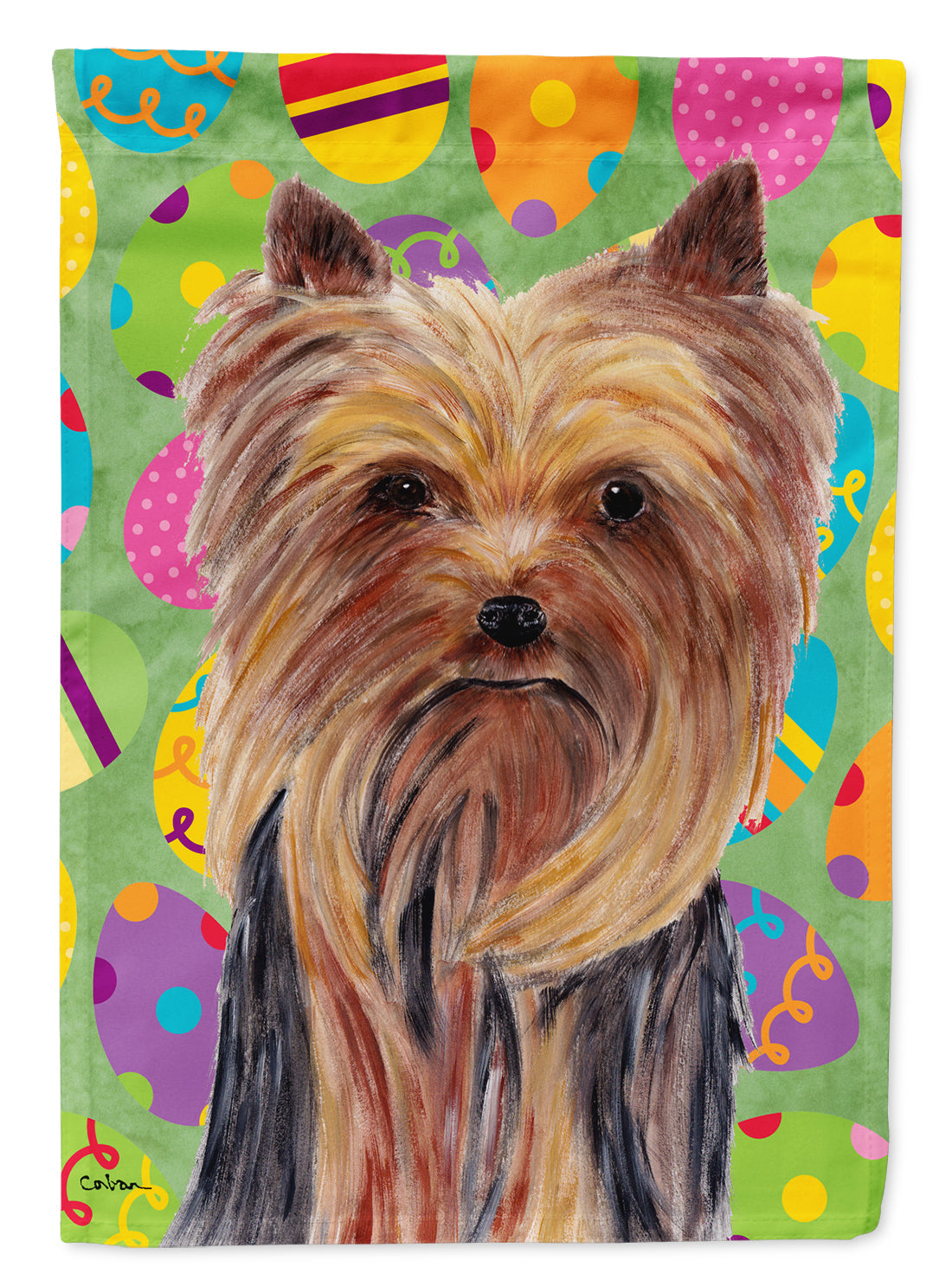 Yorkie Easter Eggtravaganza House Flag 28x40 Porch Sleeve Pole Decorative Outside Yard Banner Artwork Wall Hanging, Polyester