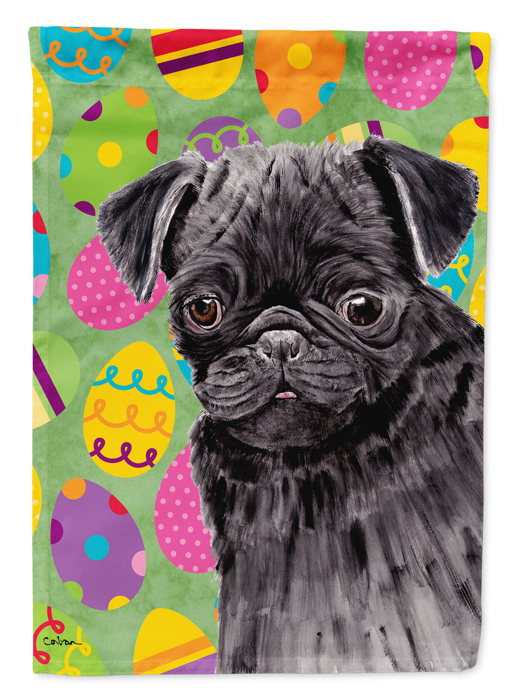 Pug Easter Eggtravaganza House Flag 28x40 Porch Sleeve Pole Decorative Outside Yard Banner Artwork Wall Hanging, Polyester