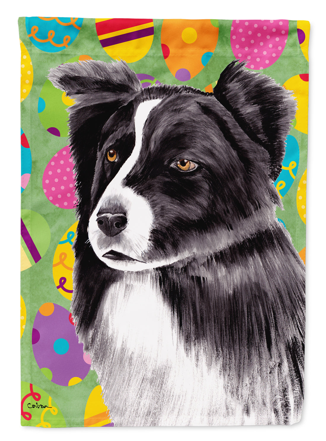 Border Collie Easter Eggtravaganza House Flag 28x40 Porch Sleeve Pole Decorative Outside Yard Banner Artwork Wall Hanging, Polyester