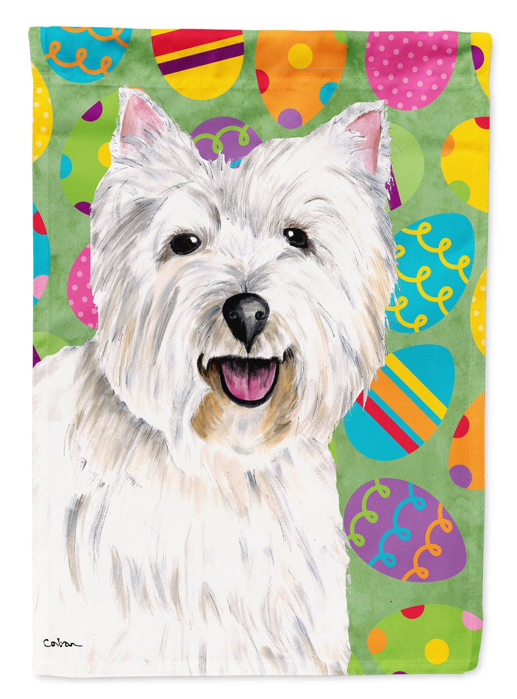 Westie Easter Eggtravaganza House Flag 28x40 Porch Sleeve Pole Decorative Outside Yard Banner Artwork Wall Hanging, Polyester