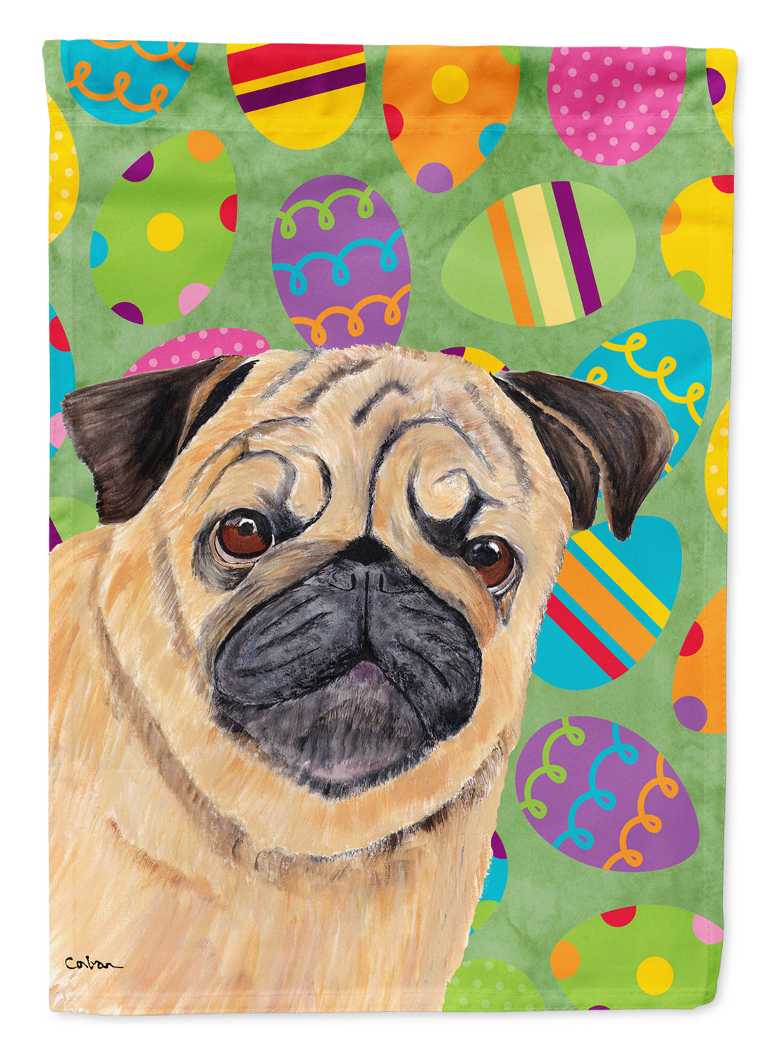 Pug Easter Eggtravaganza House Flag 28x40 Porch Sleeve Pole Decorative Outside Yard Banner Artwork Wall Hanging, Polyester