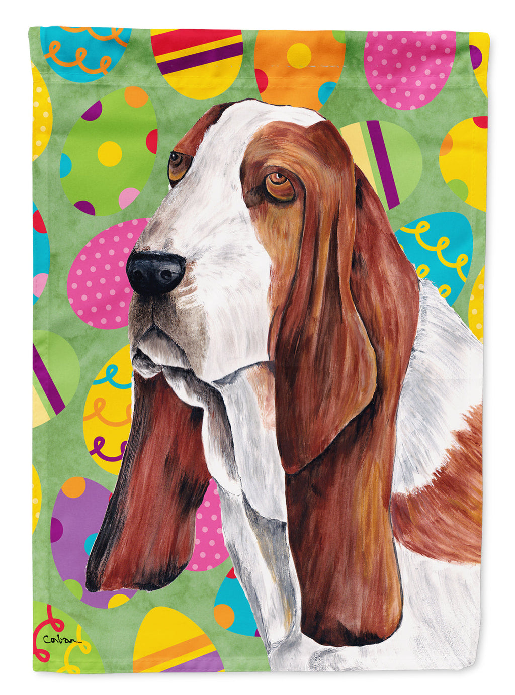Basset Hound Easter Eggtravaganza House Flag 28x40 Porch Sleeve Pole Decorative Outside Yard Banner Artwork Wall Hanging, Polyester