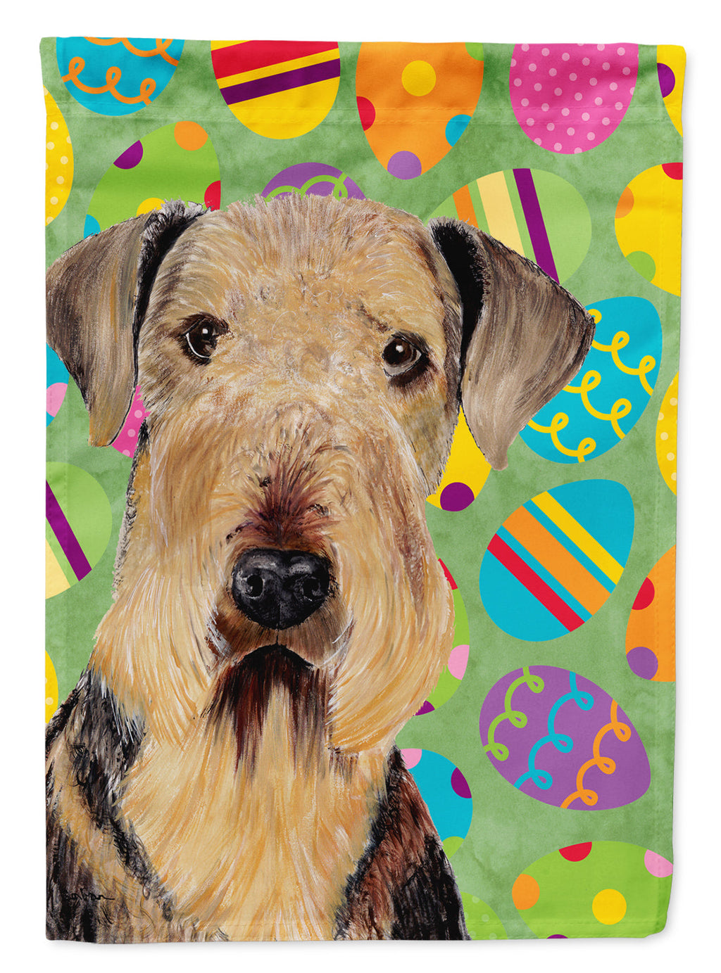 Airedale Easter Eggtravaganza House Flag 28x40 Porch Sleeve Pole Decorative Outside Yard Banner Artwork Wall Hanging, Polyester