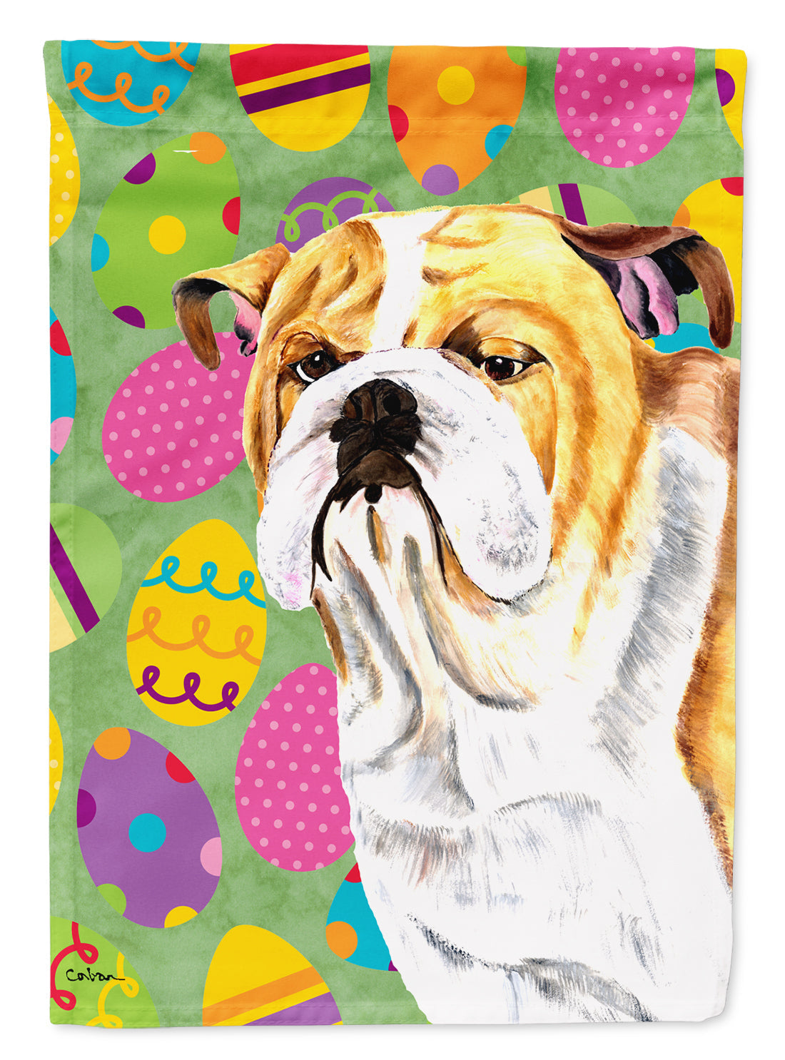 Bulldog English Easter Eggtravaganza House Flag 28x40 Porch Sleeve Pole Decorative Outside Yard Banner Artwork Wall Hanging, Polyester