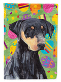 Doberman Easter Eggtravaganza House Flag 28x40 Porch Sleeve Pole Decorative Outside Yard Banner Artwork Wall Hanging, Polyester