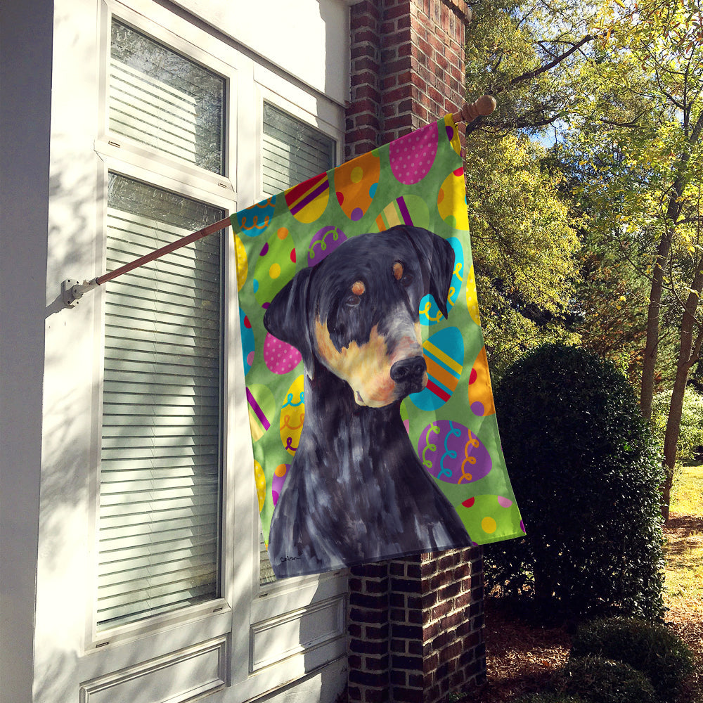 Doberman Easter Eggtravaganza House Flag 28x40 Porch Sleeve Pole Decorative Outside Yard Banner Artwork Wall Hanging, Polyester