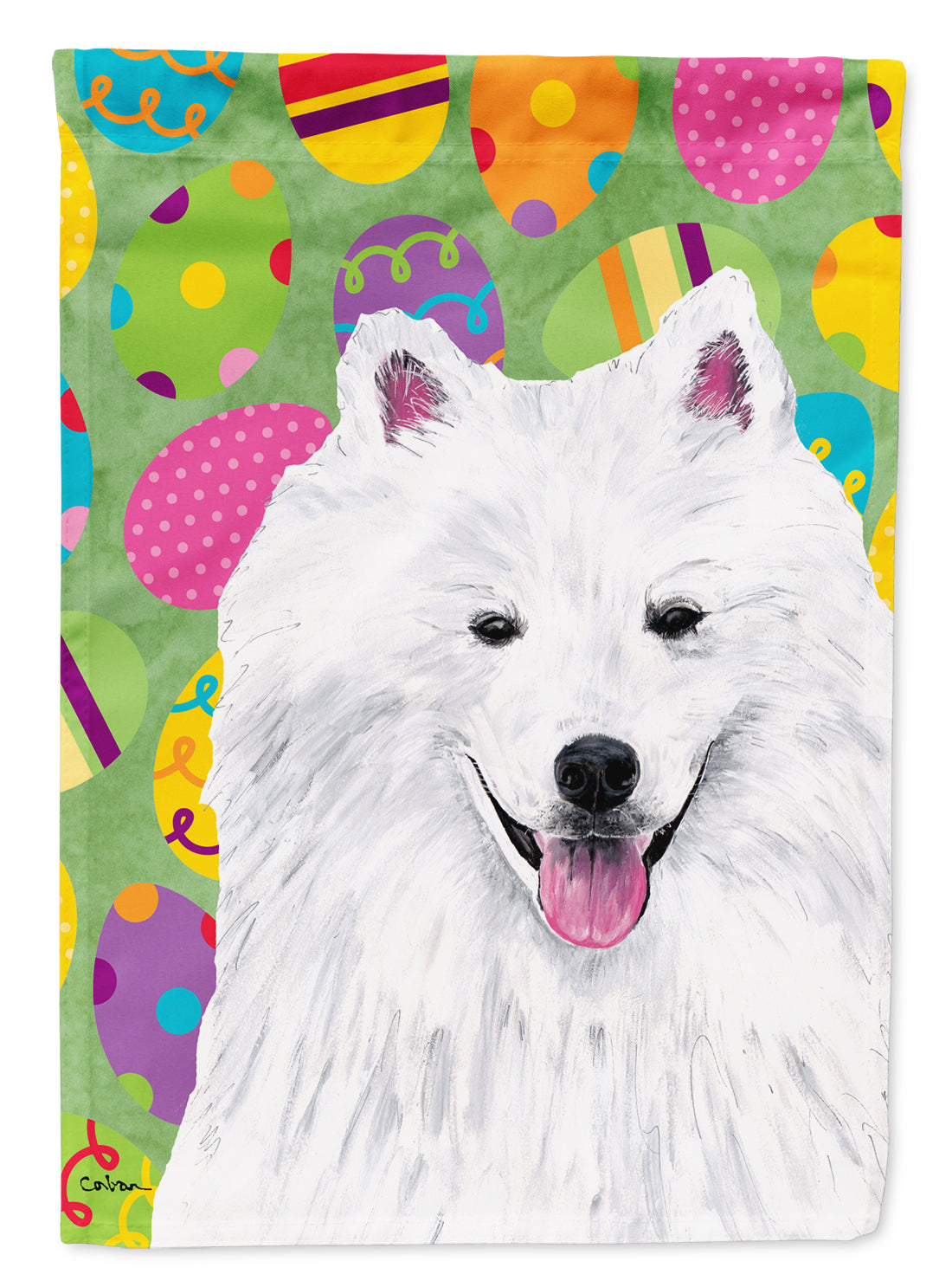 American Eskimo Easter Eggtravaganza House Flag 28x40 Porch Sleeve Pole Decorative Outside Yard Banner Artwork Wall Hanging, Polyester