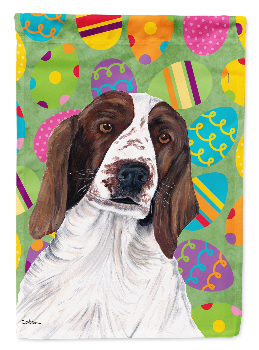 Welsh Springer Spaniel Easter Eggtravaganza House Flag 28x40 Porch Sleeve Pole Decorative Outside Yard Banner Artwork Wall Hanging, Polyester