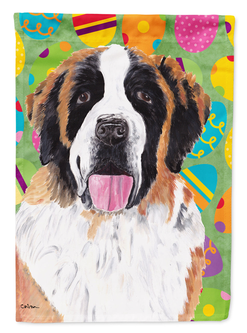 Saint Bernard Easter Eggtravaganza House Flag 28x40 Porch Sleeve Pole Decorative Outside Yard Banner Artwork Wall Hanging, Polyester