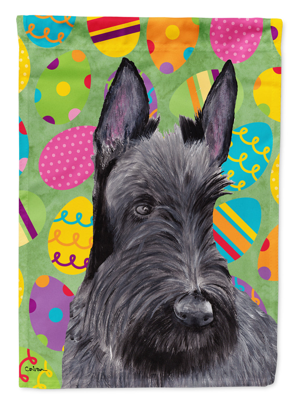 Scottish Terrier Easter Eggtravaganza House Flag 28x40 Porch Sleeve Pole Decorative Outside Yard Banner Artwork Wall Hanging, Polyester