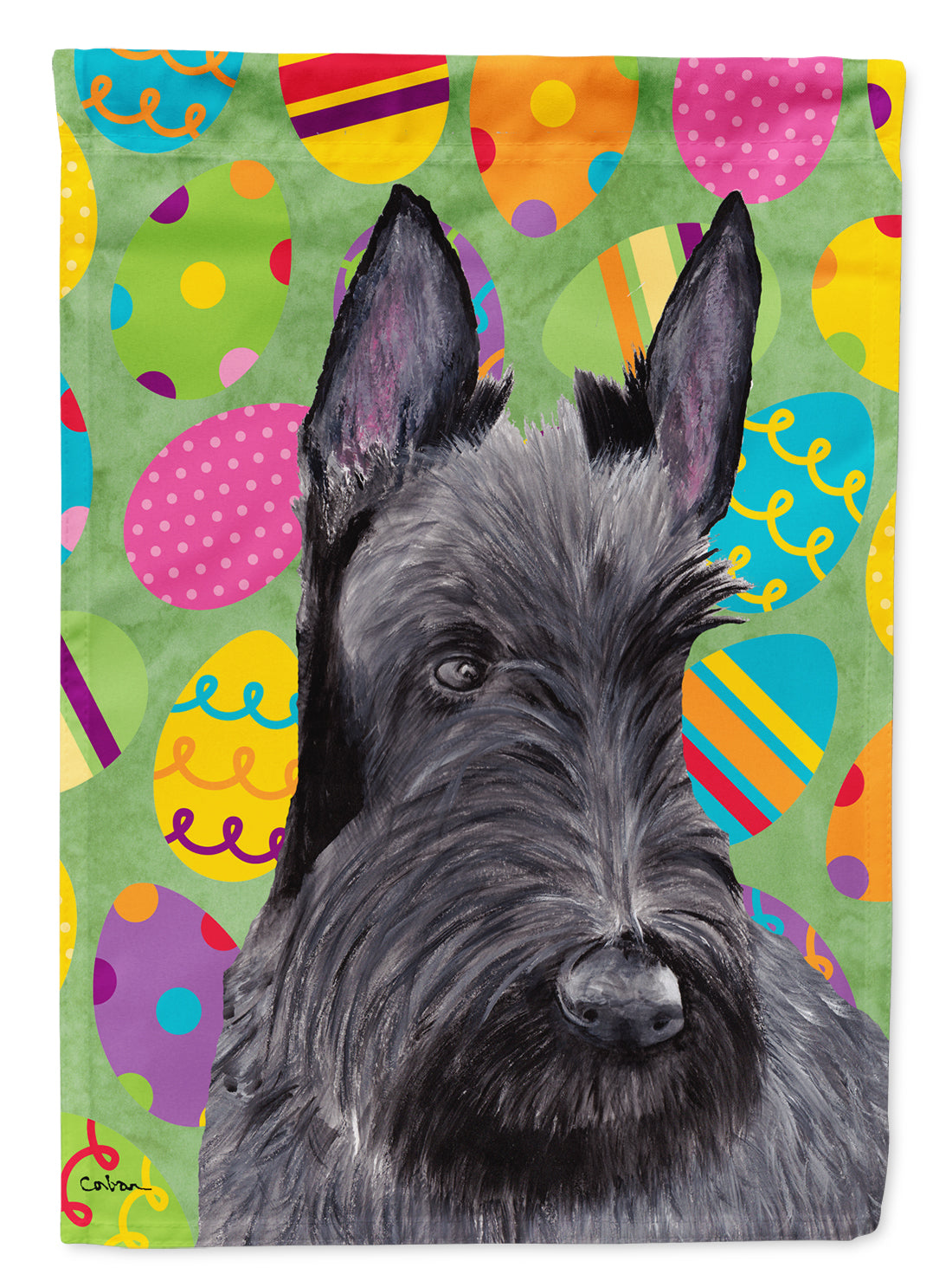 Scottish Terrier Easter Eggtravaganza House Flag 28x40 Porch Sleeve Pole Decorative Outside Yard Banner Artwork Wall Hanging, Polyester