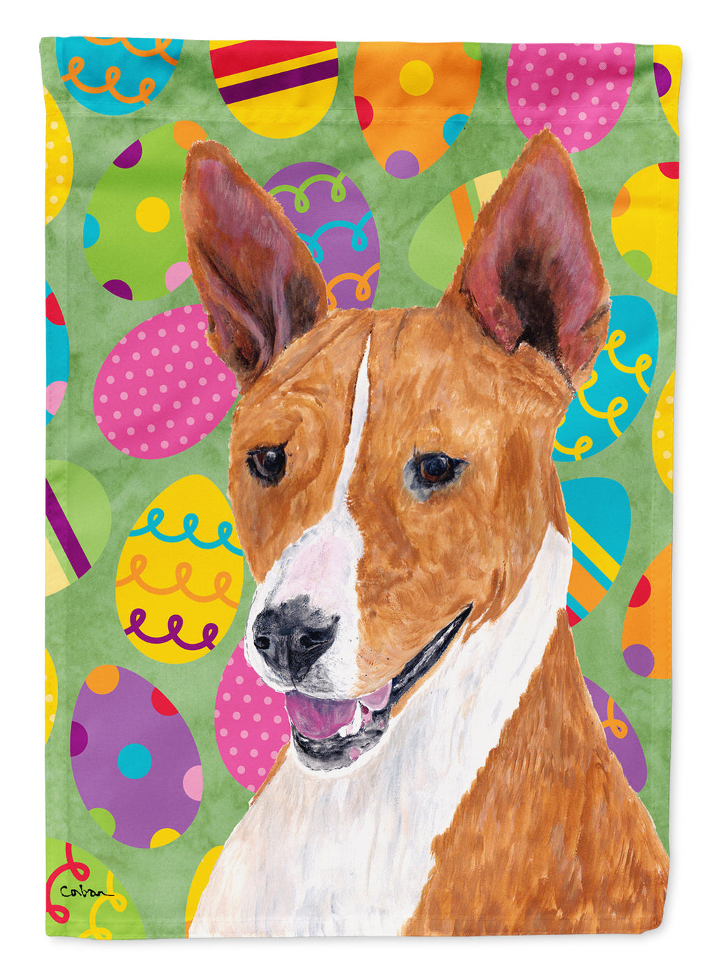 Basenji Easter Eggtravaganza House Flag 28x40 Porch Sleeve Pole Decorative Outside Yard Banner Artwork Wall Hanging, Polyester