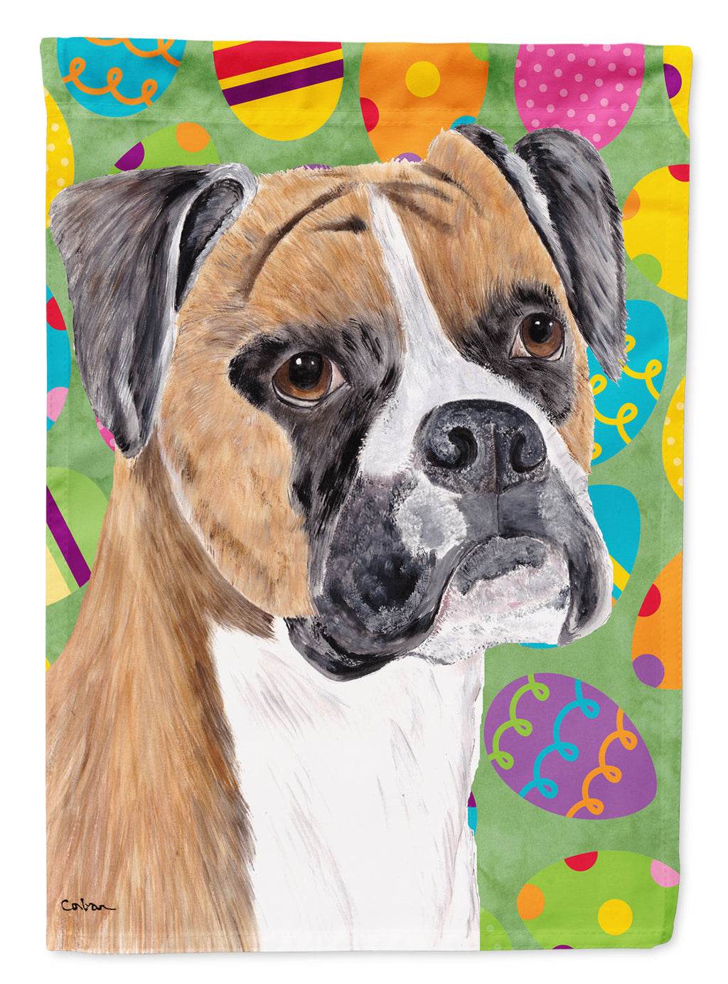 Boxer Easter Eggtravaganza House Flag 28x40 Porch Sleeve Pole Decorative Outside Yard Banner Artwork Wall Hanging, Polyester
