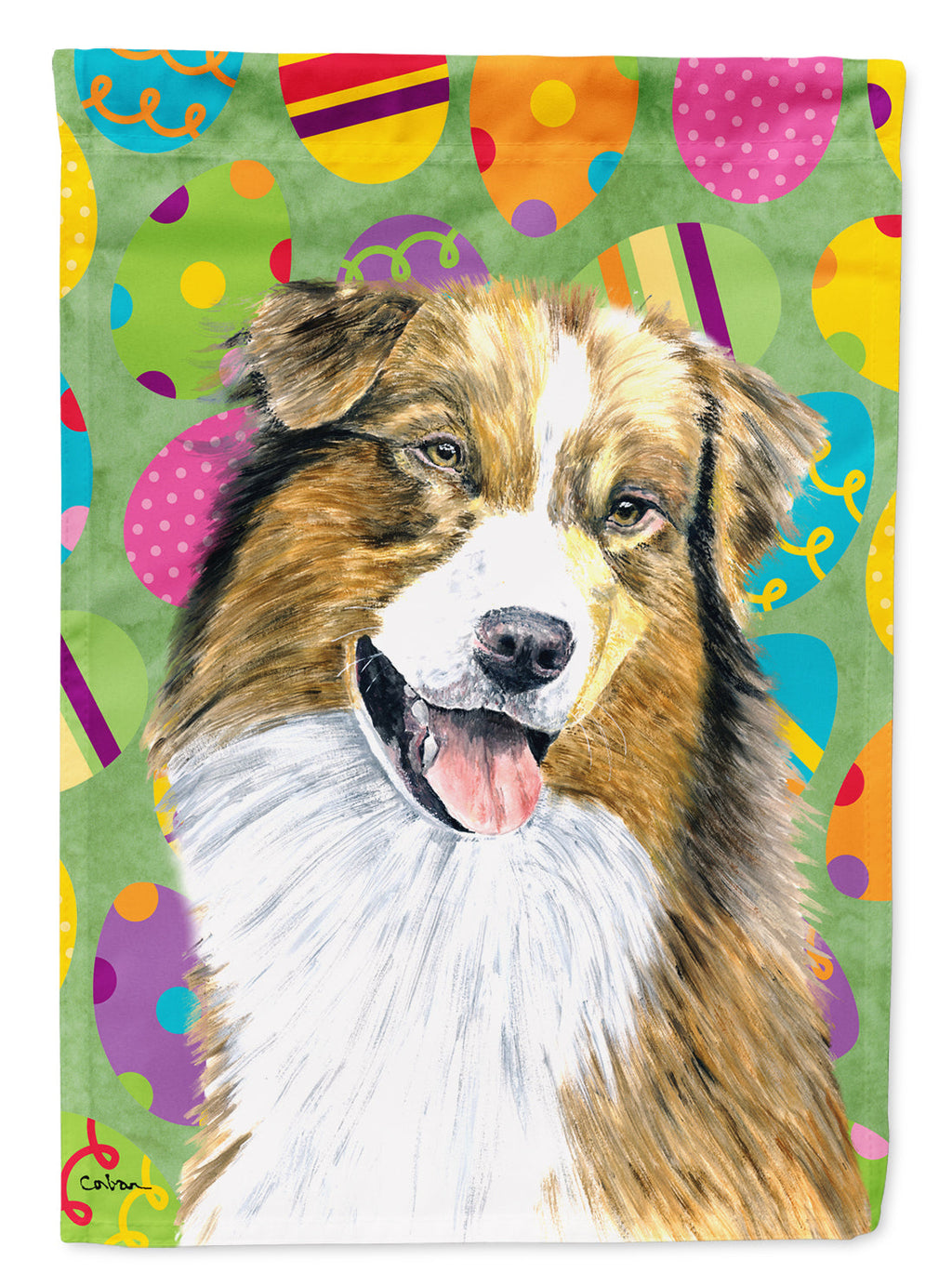Australian Shepherd Easter Eggtravaganza House Flag 28x40 Porch Sleeve Pole Decorative Outside Yard Banner Artwork Wall Hanging, Polyester