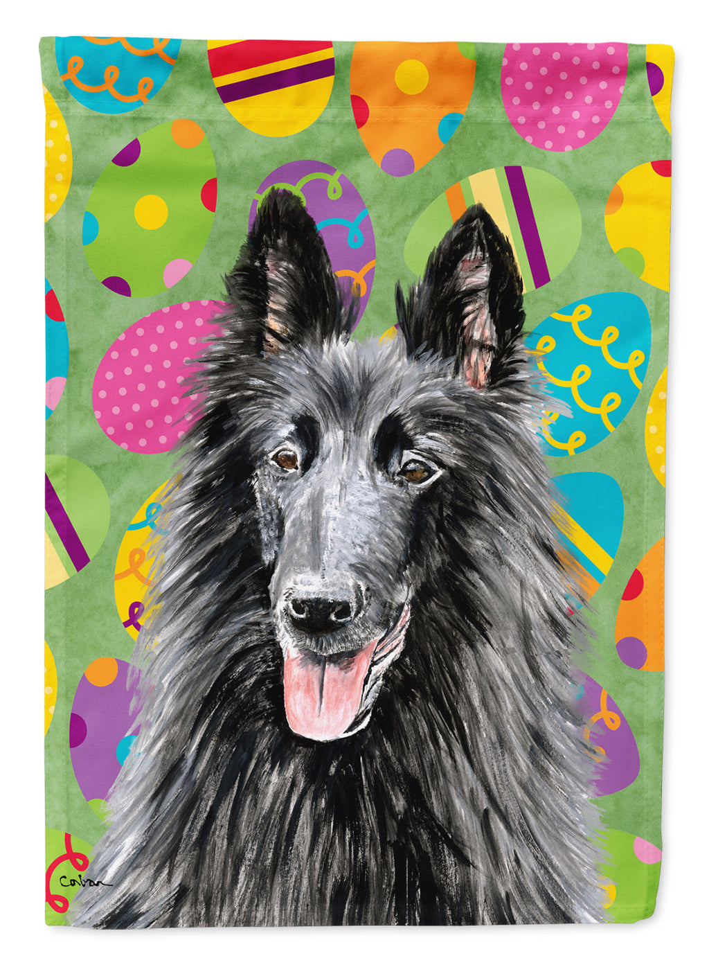 Belgian Sheepdog Easter Eggtravaganza House Flag 28x40 Porch Sleeve Pole Decorative Outside Yard Banner Artwork Wall Hanging, Polyester