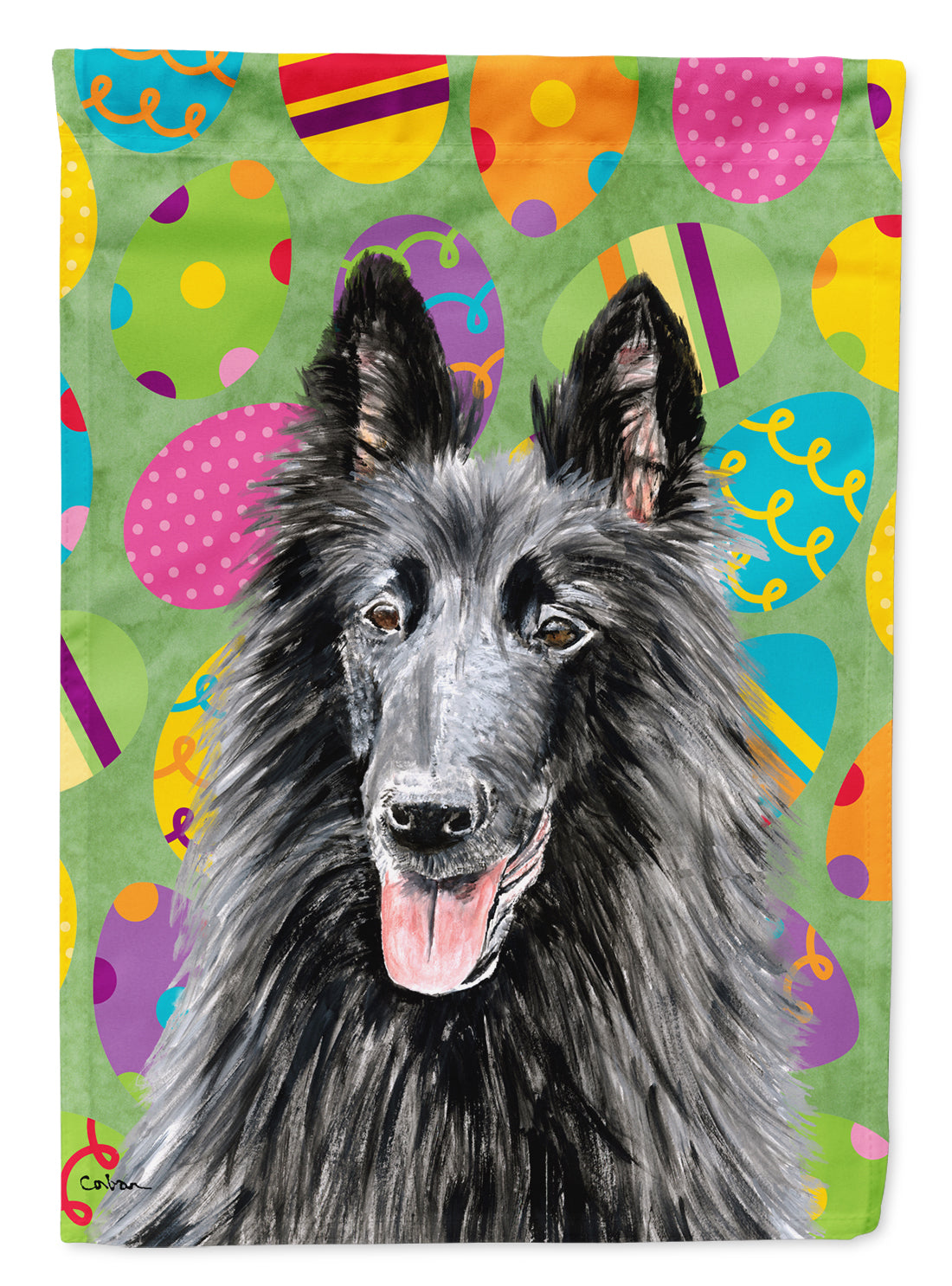 Belgian Sheepdog Easter Eggtravaganza House Flag 28x40 Porch Sleeve Pole Decorative Outside Yard Banner Artwork Wall Hanging, Polyester