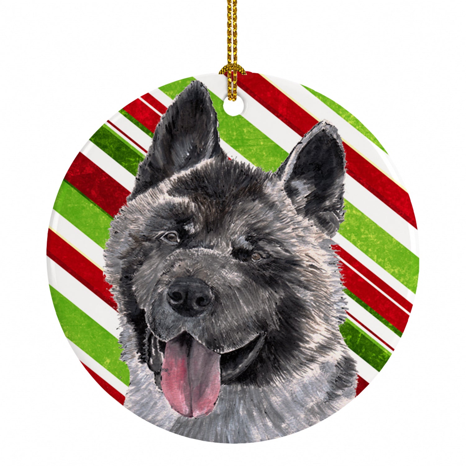 Akita Candy Cane Holiday Christmas Ceramic Ornament Christmas Tree Hanging Decorations for Home Christmas Holiday, Party, Gift, 3 in, Multicolor
