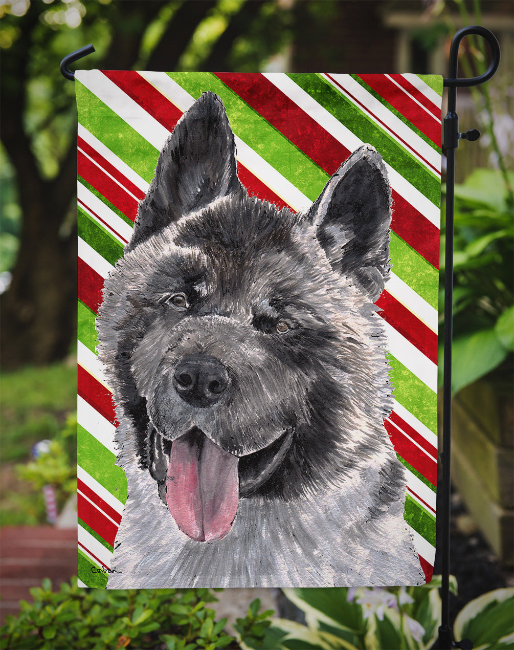 Akita Candy Cane Holiday Christmas Garden Flag Mailbox Decorative Yard Banner Outside Patio Artwork for Flower Beds, Garden Size, Multicolor