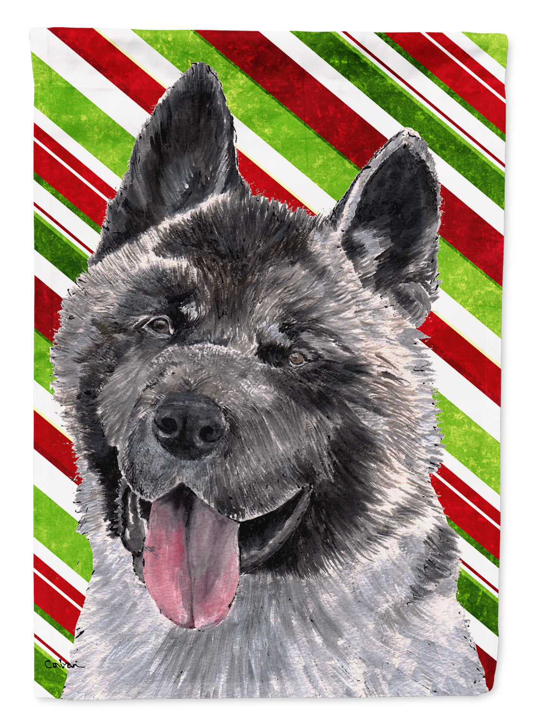 Akita Candy Cane Holiday Christmas Garden Flag Mailbox Decorative Yard Banner Outside Patio Artwork for Flower Beds, Garden Size, Multicolor