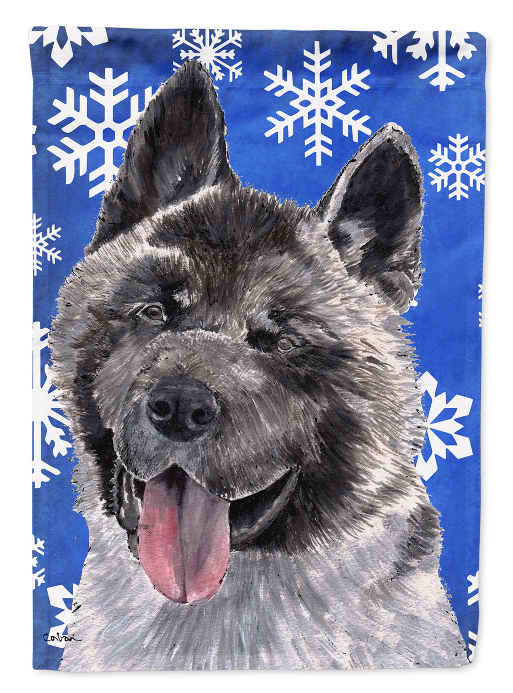Akita Winter Snowflakes Holiday House Flag 28x40 Porch Sleeve Pole Decorative Outside Yard Banner Artwork Wall Hanging, Polyester
