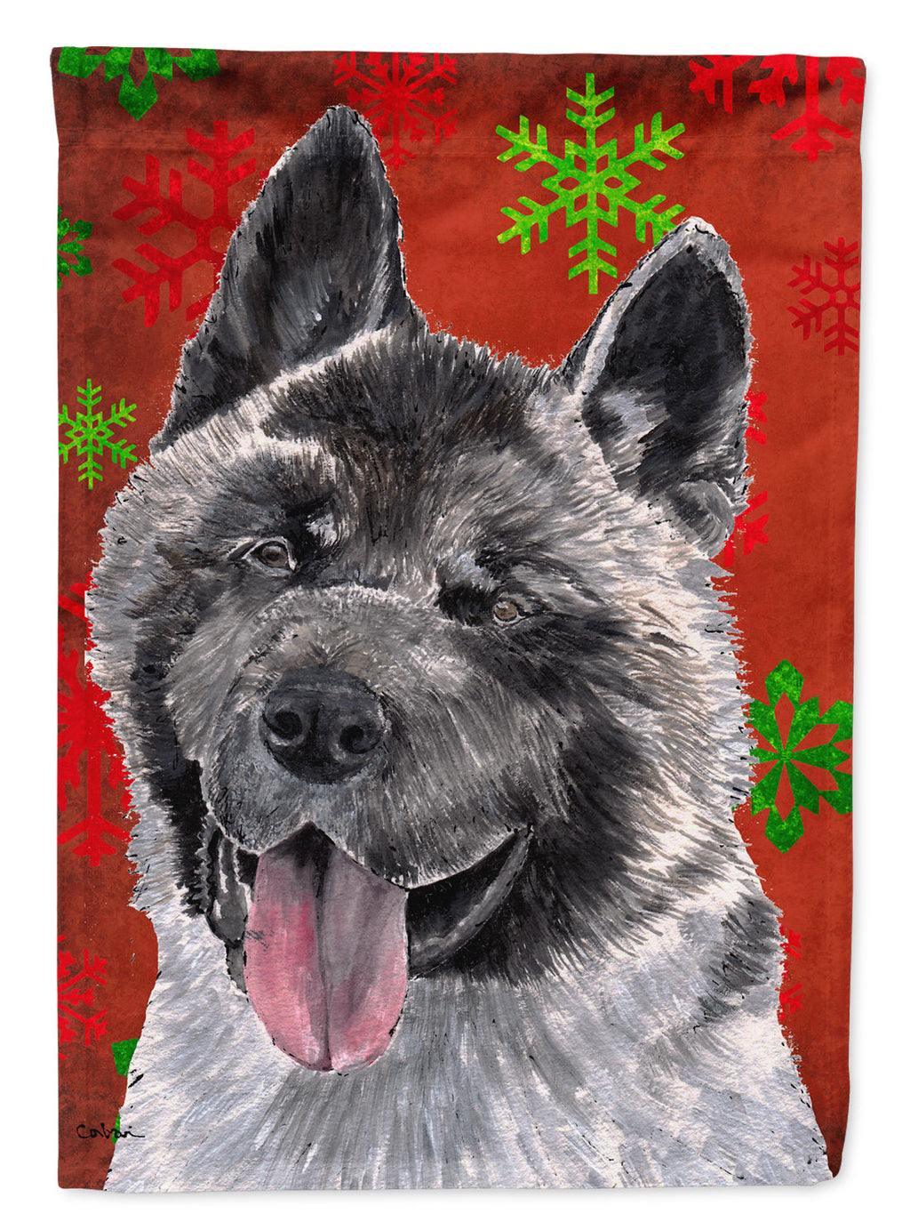 Akita Red Snowflakes Holiday Christmas House Flag 28x40 Porch Sleeve Pole Decorative Outside Yard Banner Artwork Wall Hanging, Polyester