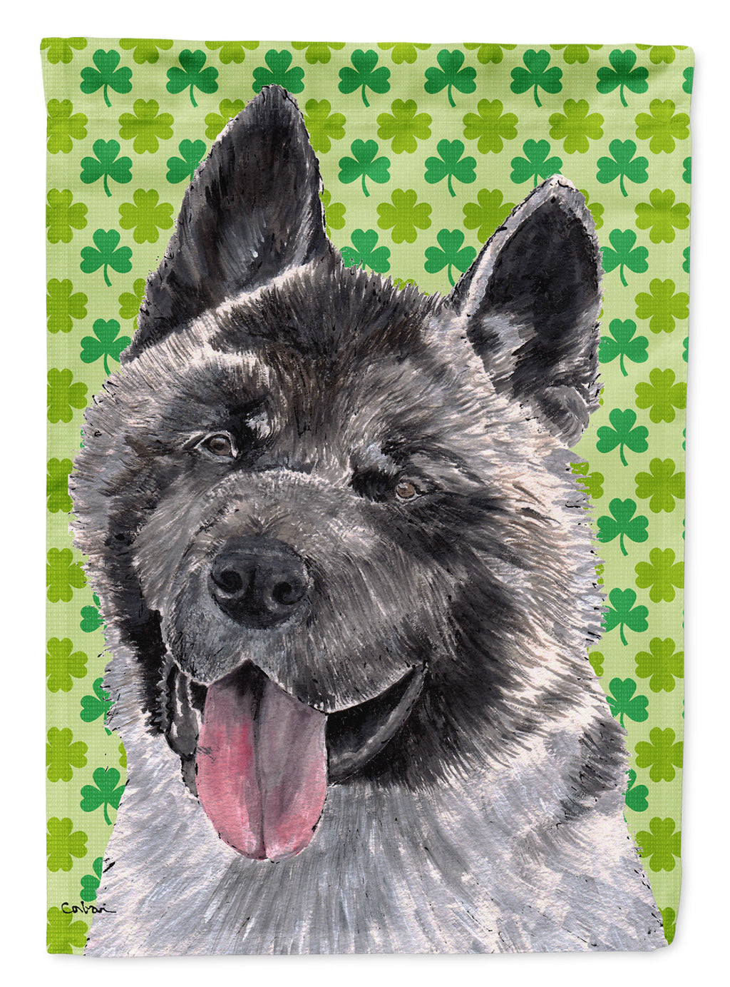 Akita St. Patrick's Day Shamrock House Flag 28x40 Porch Sleeve Pole Decorative Outside Yard Banner Artwork Wall Hanging, Polyester