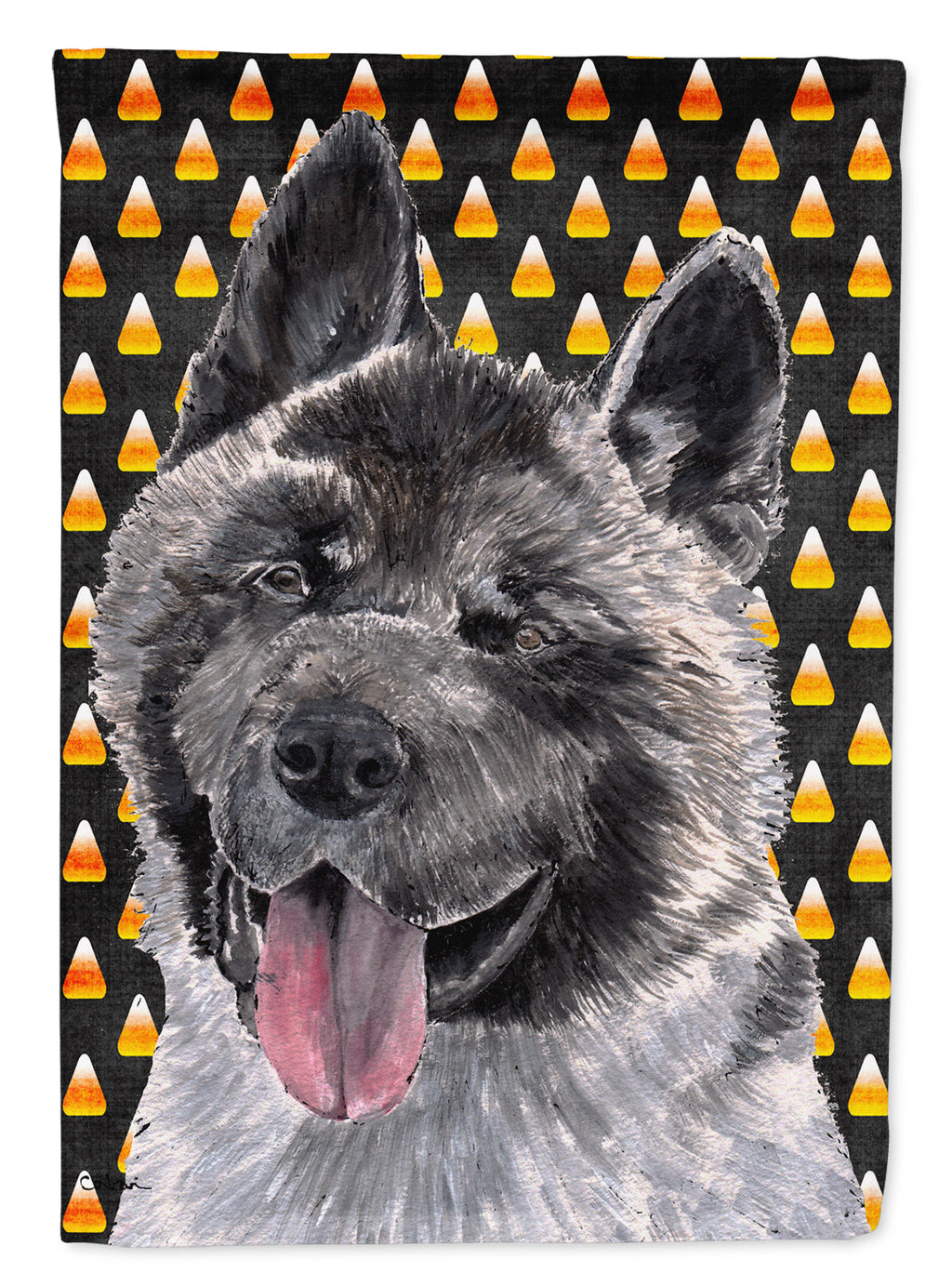Akita Candy Corn Halloween House Flag 28x40 Porch Sleeve Pole Decorative Outside Yard Banner Artwork Wall Hanging, Polyester