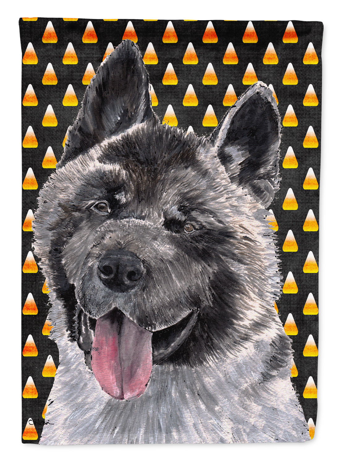 Akita Candy Corn Halloween House Flag 28x40 Porch Sleeve Pole Decorative Outside Yard Banner Artwork Wall Hanging, Polyester