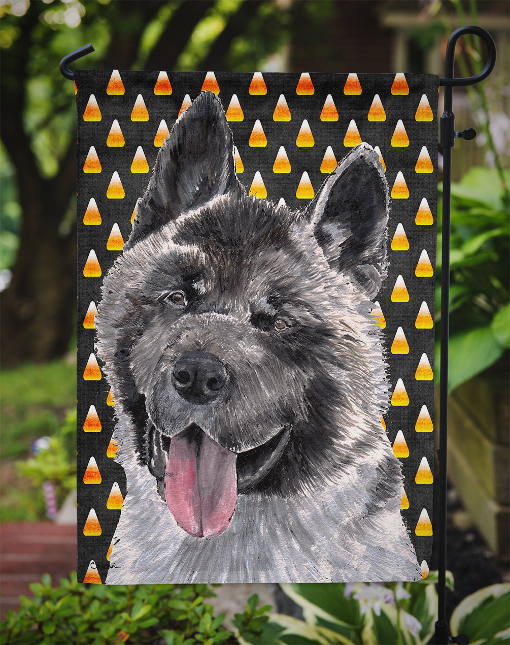Akita Candy Corn Halloween Garden Flag Mailbox Decorative Yard Banner Outside Patio Artwork for Flower Beds, Garden Size, Multicolor