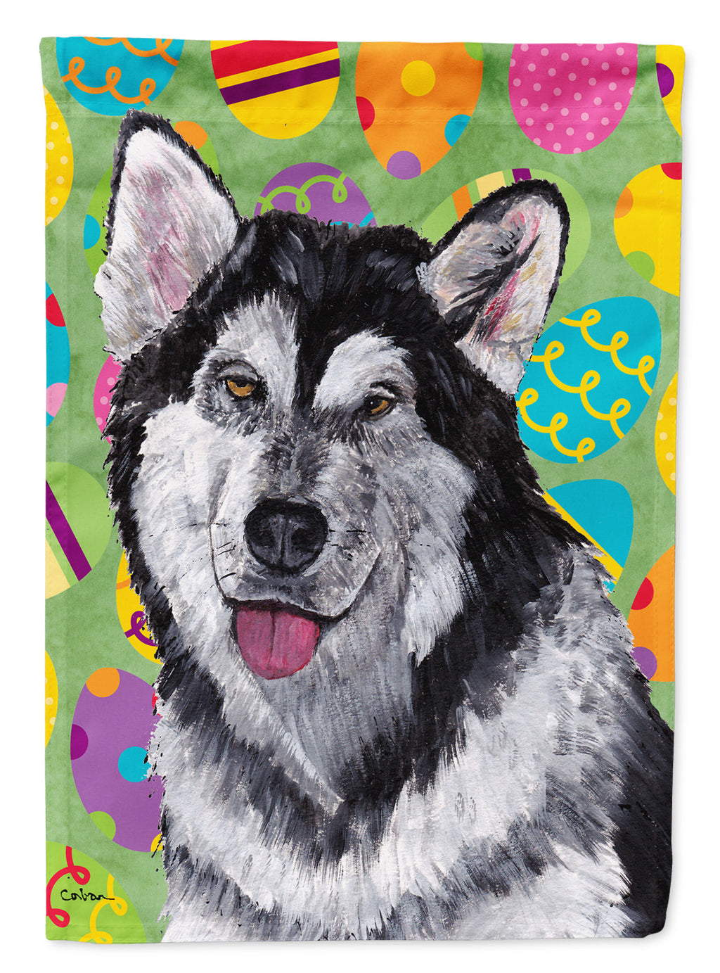 Alaskan Malamute Easter Eggtravaganza House Flag 28x40 Porch Sleeve Pole Decorative Outside Yard Banner Artwork Wall Hanging, Polyester