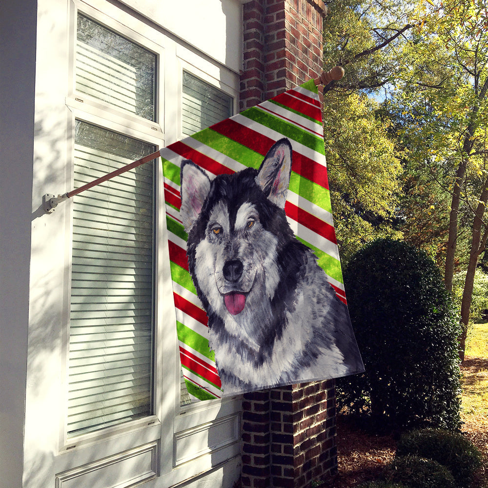 Alaskan Malamute Candy Cane Holiday Christmas House Flag 28x40 Porch Sleeve Pole Decorative Outside Yard Banner Artwork Wall Hanging, Polyester