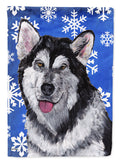 Alaskan Malamute Winter Snowflakes Holiday House Flag 28x40 Porch Sleeve Pole Decorative Outside Yard Banner Artwork Wall Hanging, Polyester