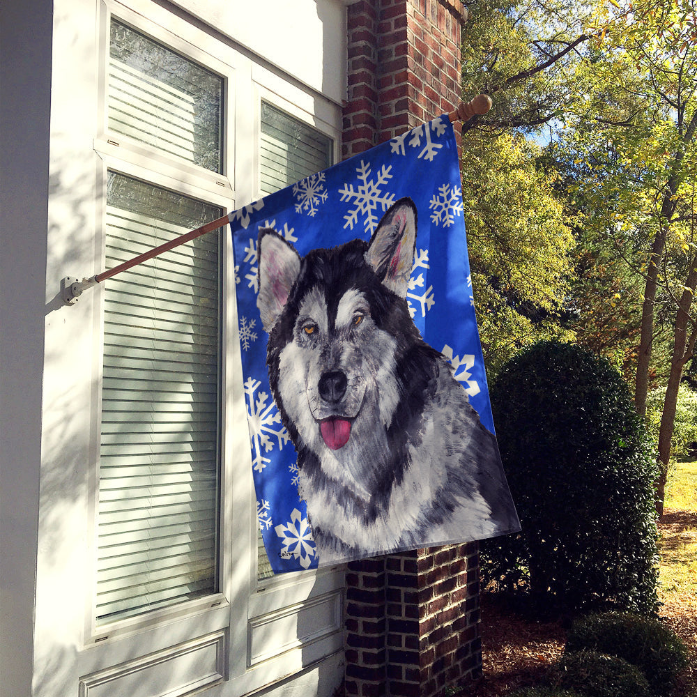 Alaskan Malamute Winter Snowflakes Holiday House Flag 28x40 Porch Sleeve Pole Decorative Outside Yard Banner Artwork Wall Hanging, Polyester