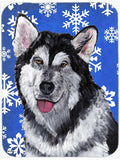 Alaskan Malamute Winter Snowflakes Holiday Cutting Board Tempered Glass Kitchen Cutting Surface, Heat Resistant Chopping, Non-Slip Feet, Food Prep & Serving