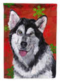 Alaskan Malamute Red Snowflakes Holiday Christmas  House Flag 28x40 Porch Sleeve Pole Decorative Outside Yard Banner Artwork Wall Hanging, Polyester
