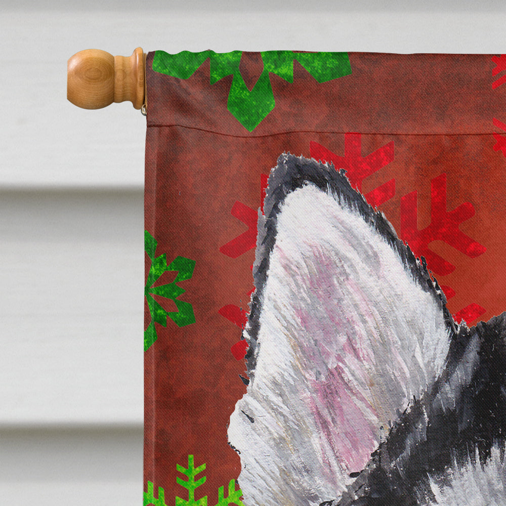 Alaskan Malamute Red Snowflakes Holiday Christmas  House Flag 28x40 Porch Sleeve Pole Decorative Outside Yard Banner Artwork Wall Hanging, Polyester