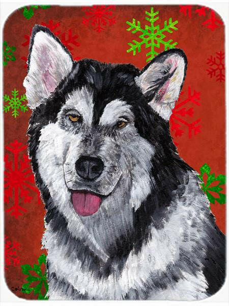 Alaskan Malamute Red Snowflakes Holiday Christmas  Cutting Board Tempered Glass Kitchen Cutting Surface, Heat Resistant Chopping, Non-Slip Feet, Food Prep & Serving