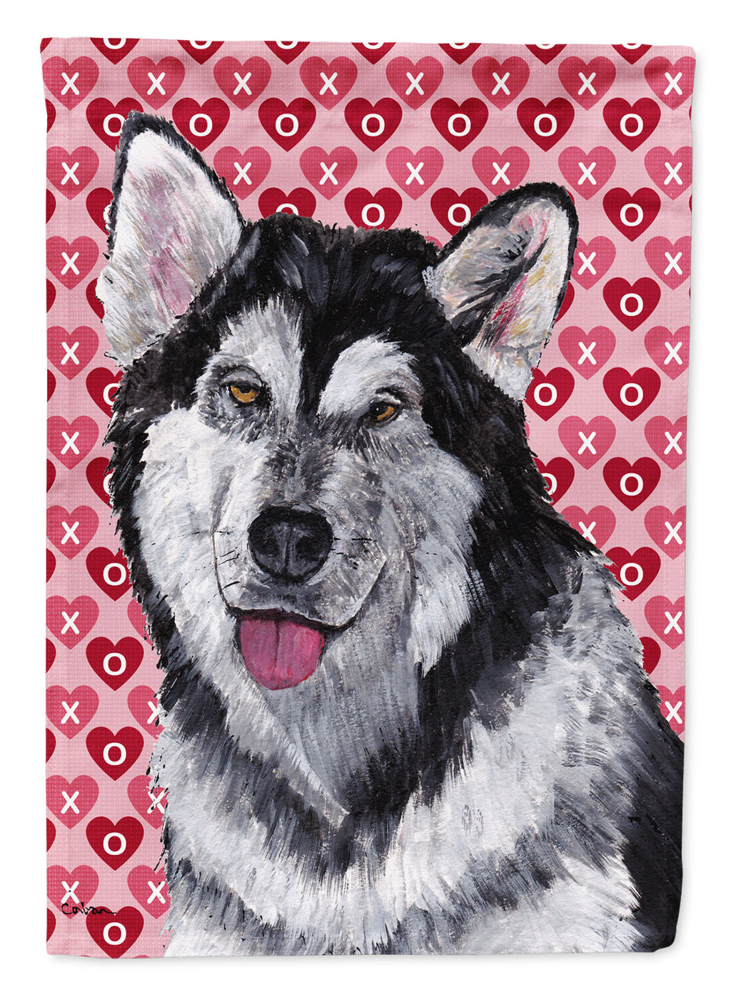 Alaskan Malamute Hearts Love and Valentine's Day House Flag 28x40 Porch Sleeve Pole Decorative Outside Yard Banner Artwork Wall Hanging, Polyester