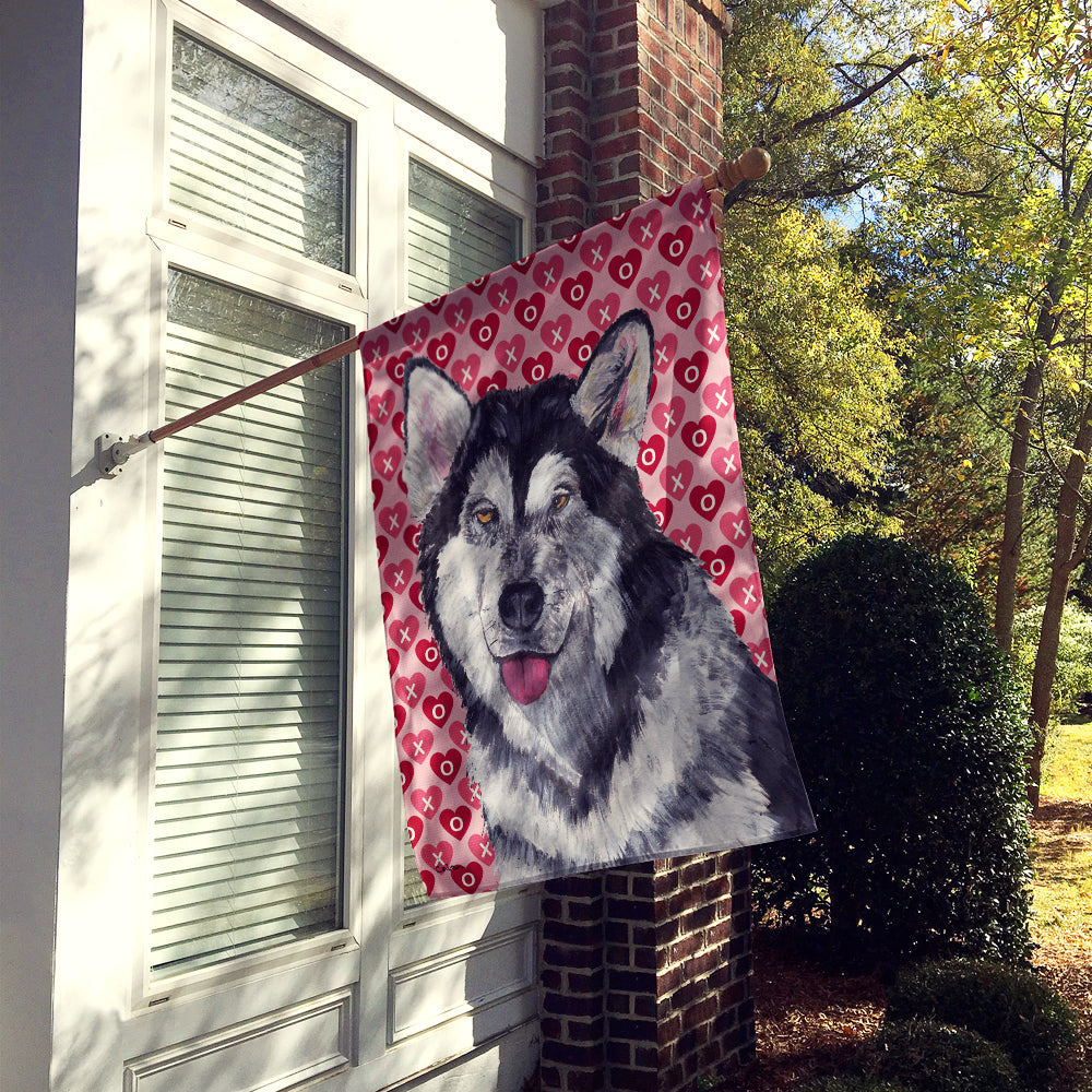 Alaskan Malamute Hearts Love and Valentine's Day House Flag 28x40 Porch Sleeve Pole Decorative Outside Yard Banner Artwork Wall Hanging, Polyester