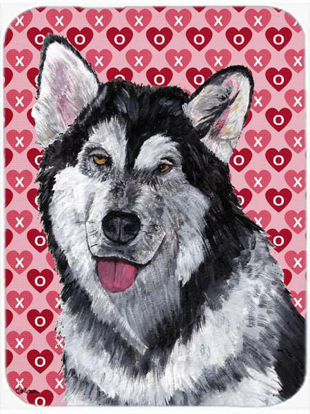 Alaskan Malamute Hearts Love and Valentine's Day Cutting Board Tempered Glass Kitchen Cutting Surface, Heat Resistant Chopping, Non-Slip Feet, Food Prep & Serving