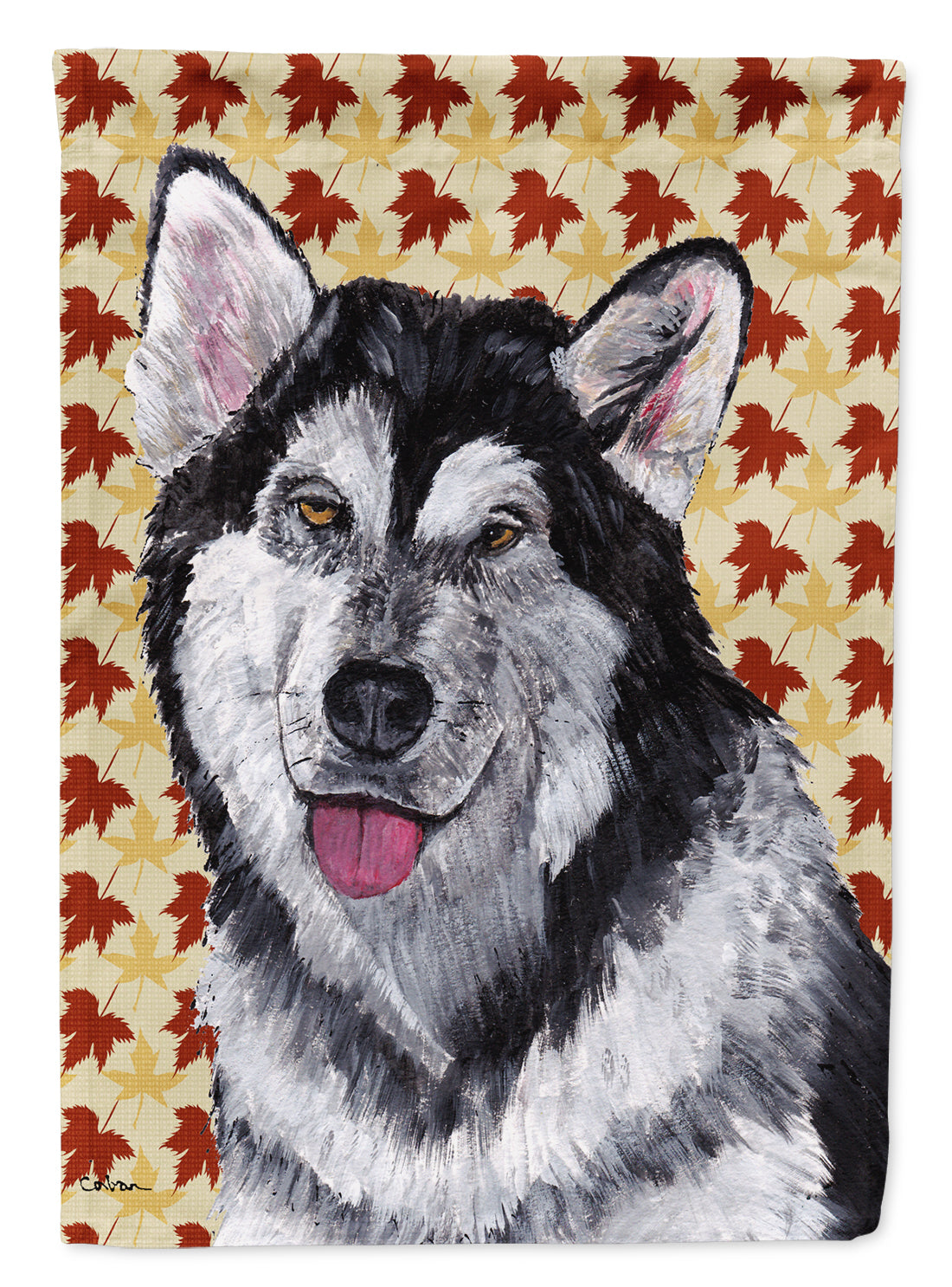 Alaskan Malamute Fall Leaves House Flag 28x40 Porch Sleeve Pole Decorative Outside Yard Banner Artwork Wall Hanging, Polyester