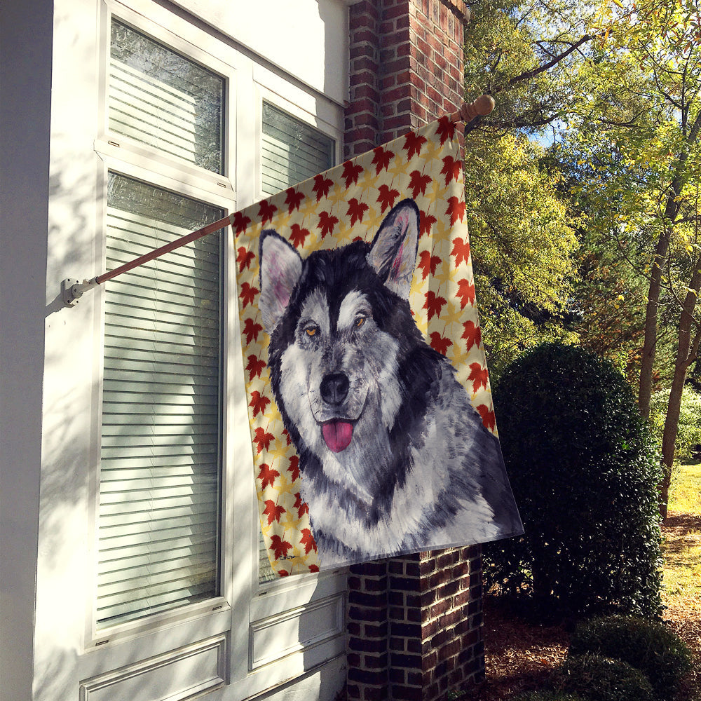 Alaskan Malamute Fall Leaves House Flag 28x40 Porch Sleeve Pole Decorative Outside Yard Banner Artwork Wall Hanging, Polyester
