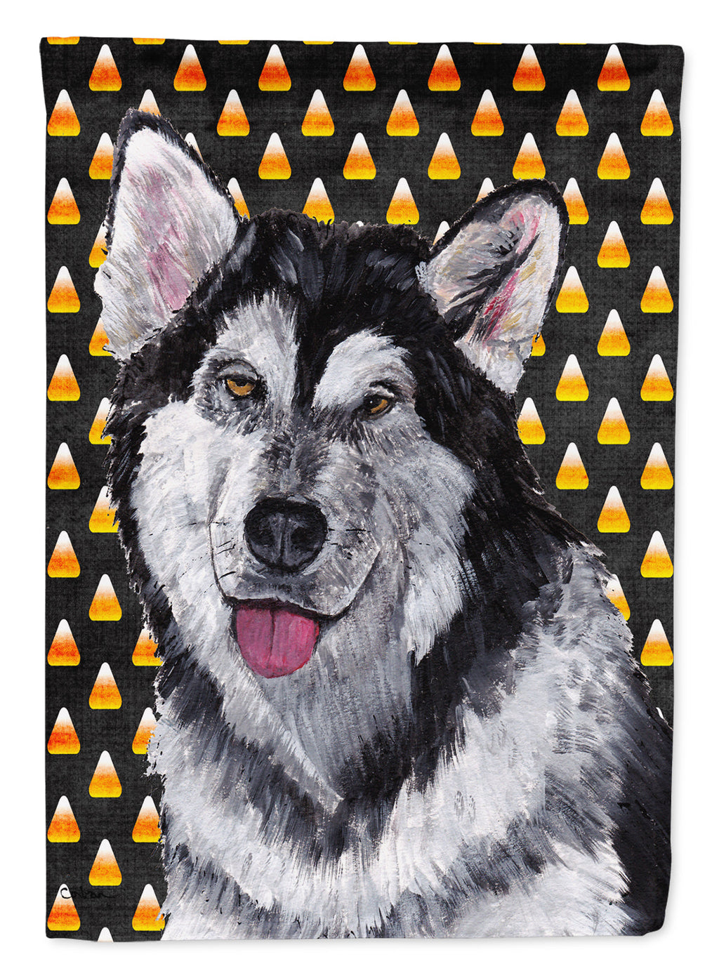Alaskan Malamute Candy Corn Halloween_x000B_ House Flag 28x40 Porch Sleeve Pole Decorative Outside Yard Banner Artwork Wall Hanging, Polyester