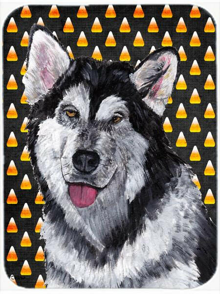 Alaskan Malamute Candy Corn Halloween Cutting Board Tempered Glass Kitchen Cutting Surface, Heat Resistant Chopping, Non-Slip Feet, Food Prep & Serving