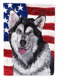 Alaskan Malamute USA Patriotic American Flag House Flag 28x40 Porch Sleeve Pole Decorative Outside Yard Banner Artwork Wall Hanging, Polyester