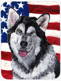 Alaskan Malamute USA Patriotic American Flag Cutting Board Tempered Glass Kitchen Cutting Surface, Heat Resistant Chopping, Non-Slip Feet, Food Prep & Serving