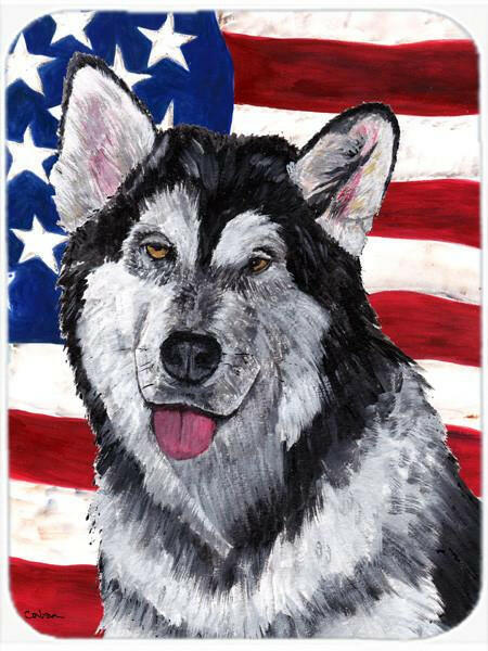 Alaskan Malamute USA Patriotic American Flag Cutting Board Tempered Glass Kitchen Cutting Surface, Heat Resistant Chopping, Non-Slip Feet, Food Prep & Serving