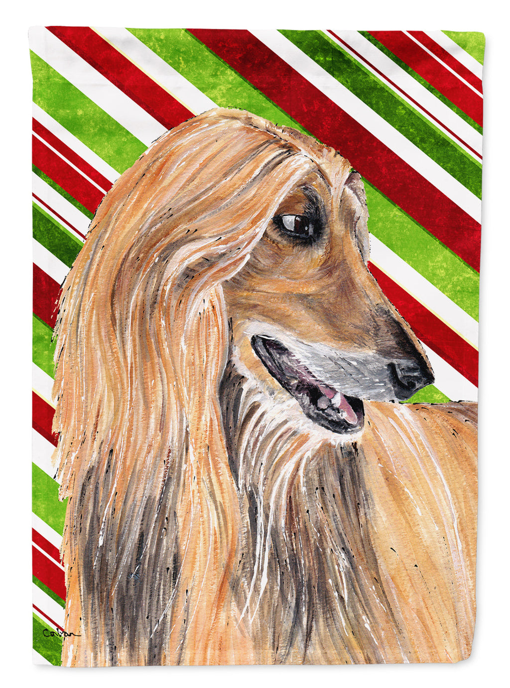 Afghan Hound Candy Cane Holiday Christmas House Flag 28x40 Porch Sleeve Pole Decorative Outside Yard Banner Artwork Wall Hanging, Polyester